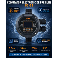 Presostat electronic inteligent IBO PC-34 2,2 kW 230V, 10 bar, cu supapa sens si protectie functionare uscata
