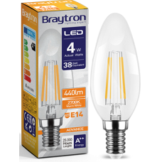 Bec Filament lumanare 4W E14 lumina calda Braytron